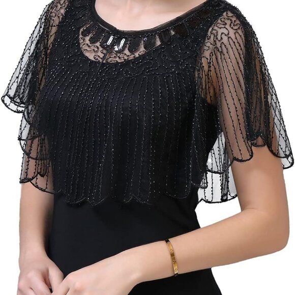 1920s Women’s Shawl Wraps Sequin Beaded Bridal Shawls Flapper Evening Cape